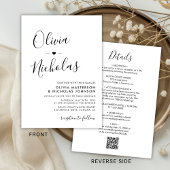 Chic Modern Calligraphy Monogram QR Code Wedding Einladung