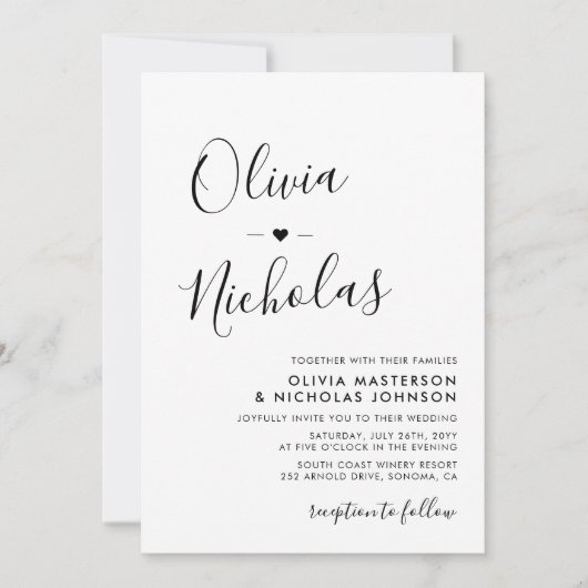 Chic Modern Calligraphy Monogram QR Code Wedding Einladung (Vorderseite)