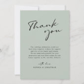 Chic Modern Calligraphy Sage Green Simple Wedding Dankeskarte (Vorderseite)
