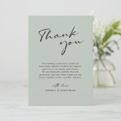 Chic Modern Calligraphy Sage Green Simple Wedding Dankeskarte (Stehend Vorderseite)
