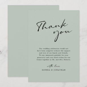 Chic Modern Calligraphy Sage Green Simple Wedding Dankeskarte