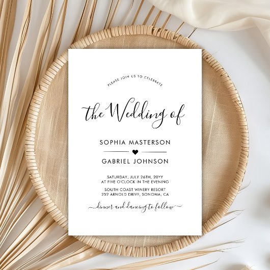 Chic Modern Calligraphy Script Heart Foto Wedding Einladung