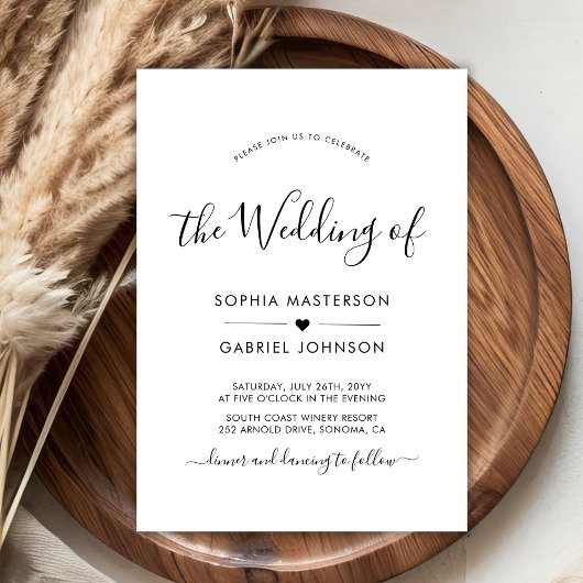 Chic Modern Calligraphy Script Heart Foto Wedding Einladung