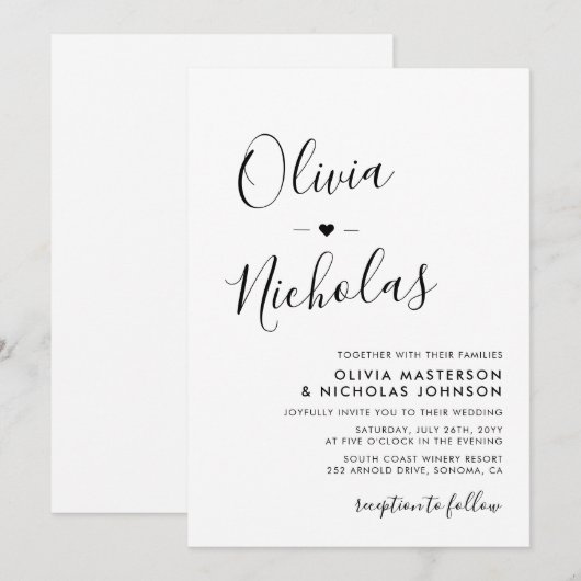 Chic Modern Calligraphy Script Monogram Wedding Einladung (Vorne/Hinten)