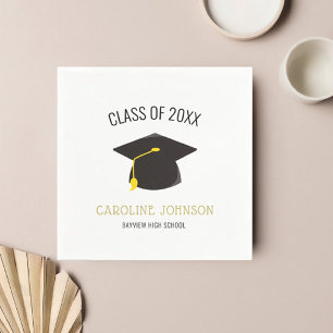 Chic Modern Cap & Tassel Black Gold Graduate Serviette