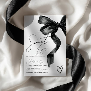 Chic Modern Coquette Black Bow Sweet 16 Geburtstag Einladung