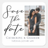 Chic Modern Couple Foto Save the Date Quadratischer Aufkleber (Vorderseite)
