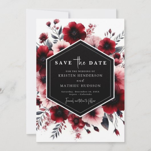 Chic Modern Crimson Red Wedding Save The Date (Vorderseite)