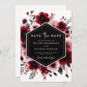 Chic Modern Crimson Red Wedding Save The Date (Vorne/Hinten)