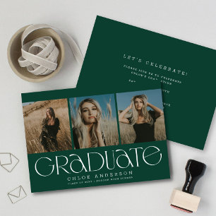 Chic Modern Dark Green 3 Foto Abschluss Ankündigung