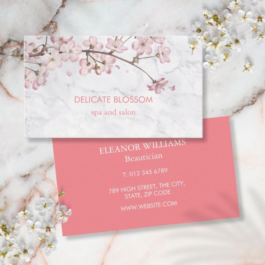 Chic Modern Delicate Blossom Marmor Visitenkarte