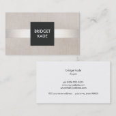 Chic Modern Designer Silver Strip Linen Look Visitenkarte (Vorne/Hinten)
