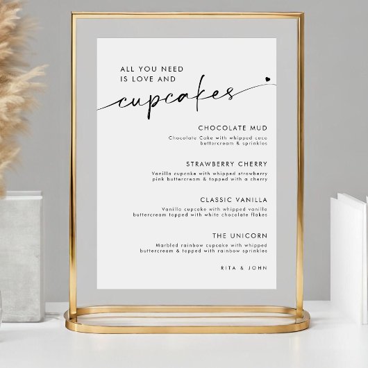 Chic Modern Dessert Cupcake Menü Hochzeit Poster