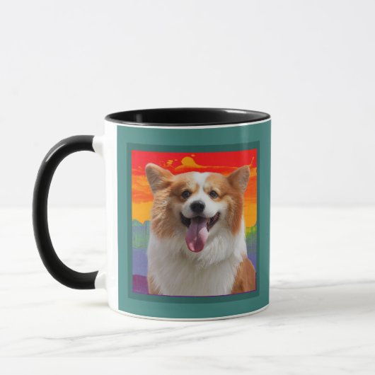 Chic Modern Dog Foto auf Rainbow Background Tasse (Links)