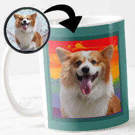 Chic Modern Dog Foto auf Rainbow Background Tasse