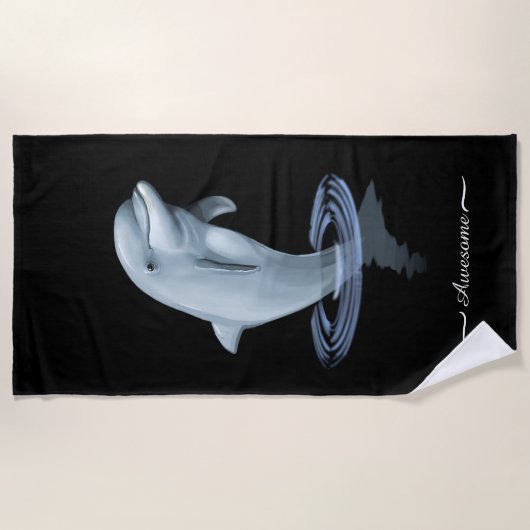 Chic Modern Dolphin & Script auf Black Strandtuch (Vorderseite)