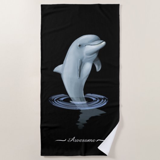 Chic Modern Dolphin & Script auf Black Strandtuch (Vorderseite)