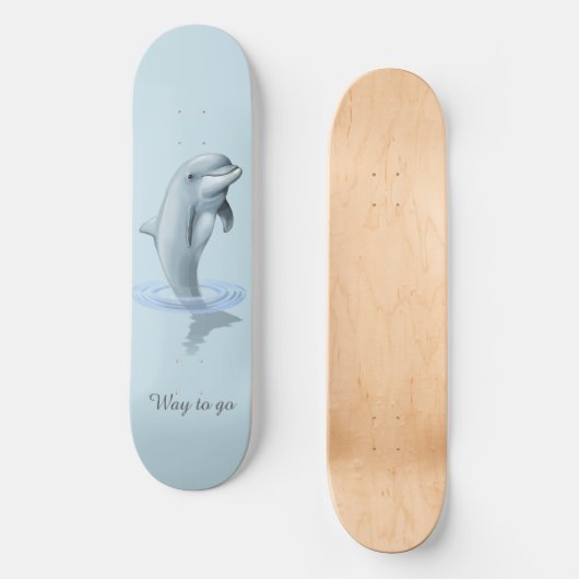 Chic Modern Dolphin & Script auf Light Blue Skateboard (Vorderseite)