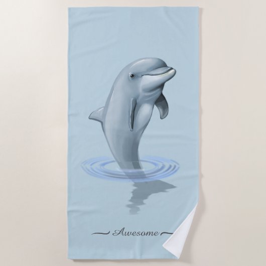 Chic Modern Dolphin & Script auf Light Blue Strandtuch (Vorderseite)