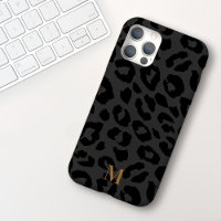 Chic Modern Dunkelgrau Schwarz Leopard Print Monog