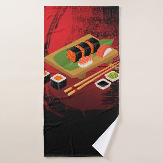 Chic Modern Elegant Black & Red Sushi Badhandtuch Set (Badehandtuch)