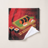 Chic Modern Elegant Black & Red Sushi Badhandtuch Set (Waschlappen)