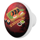 Chic Modern Elegant Black & Red Sushi Keramikknauf (Rechts)