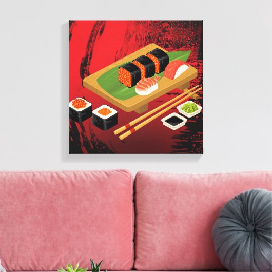 Chic Modern Elegant Black & Red Sushi Leinwanddruck (Insitu (Wohnzimmer))