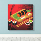 Chic Modern Elegant Black & Red Sushi Leinwanddruck (Insitu (Holzboden))