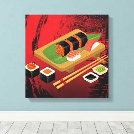 Chic Modern Elegant Black & Red Sushi Leinwanddruck (Insitu (Holzboden))