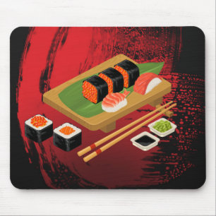 Chic Modern Elegant Black & Red Sushi Mousepad