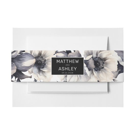 Chic Modern Elegante Schwarz-weiße Hochzeit mit Fl Einladungsbanderole (Vorderseite Beispiel)