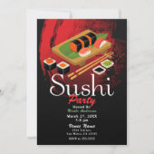 Chic Modern Elegantes Black & Red Sushi Party Even Einladung (Vorderseite)
