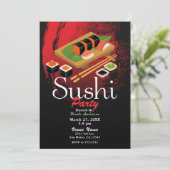 Chic Modern Elegantes Black & Red Sushi Party Even Einladung (Stehend Vorderseite)
