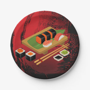 Chic Modern Elegantes Black & Red Sushi Party Even Pappteller