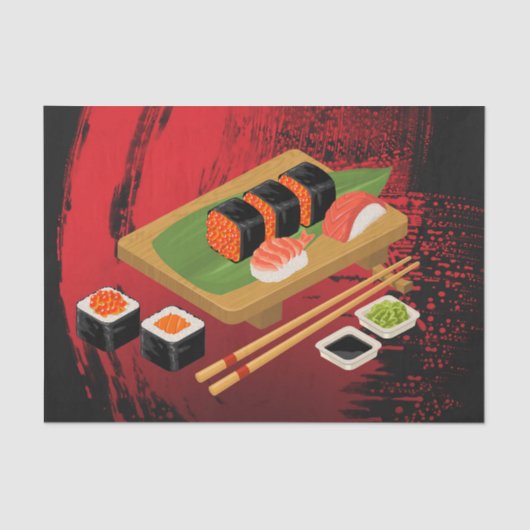 Chic Modern Elegantes Black & Red Sushi Party Seidenpapier (Vorderseite)