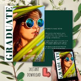 Chic Modern Emerald Green White Foto Abschluss Ankündigung