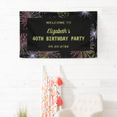 Chic Modern farbenfrohe Feuerwerke Black Birthday Banner (Insitu)