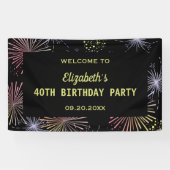 Chic Modern farbenfrohe Feuerwerke Black Birthday Banner (Horizontal)