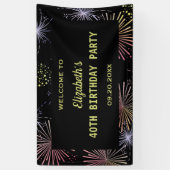 Chic Modern farbenfrohe Feuerwerke Black Birthday Banner (Vertikal)