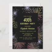 Chic Modern farbenfrohe Feuerwerke Black Birthday Einladung (Vorderseite)