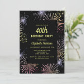 Chic Modern farbenfrohe Feuerwerke Black Birthday Einladung (Stehend Vorderseite)
