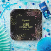 Chic Modern farbenfrohe Feuerwerke Black Birthday Pappteller (Party)
