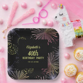 Chic Modern farbenfrohe Feuerwerke Black Birthday Pappteller (Party)