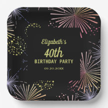 Chic Modern farbenfrohe Feuerwerke Black Birthday