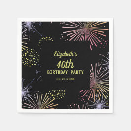 Chic Modern farbenfrohe Feuerwerke Black Birthday Serviette