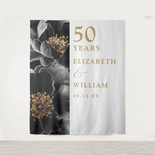 Chic Modern Floral 50 Jahre Foto Hintergrund Wandteppich (Vorderseite)
