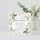 Chic Modern Floral Greenery Botanical Quiceanera Einladung (Stehend Vorderseite)