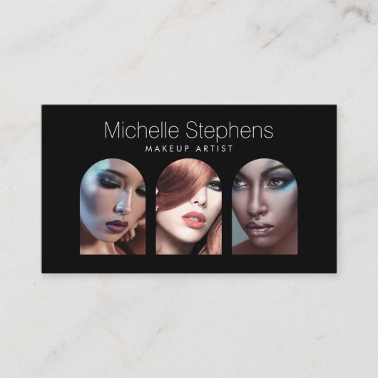 Chic Modern Foto Trio for Makeup Artists Black Visitenkarte (Vorderseite)