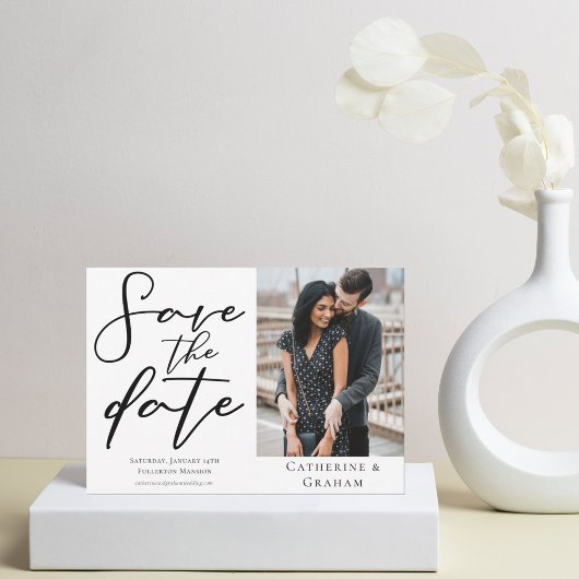 Chic Modern Foto White Black Typografy Save The Date